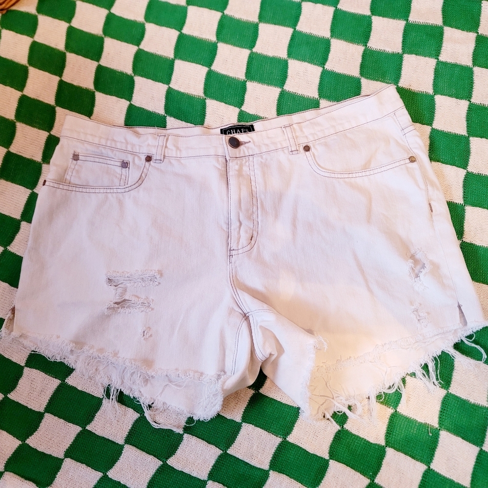 Chaps White Distressed Jean Shorts Size 16